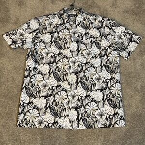 Chaps mens black/white Hawaiian Floral short-sleeve button-down shirt size Large